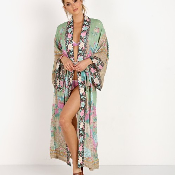 🎀 KIMONO ROBE CARDIGAN DUSTER  BOHO CHIC FLORAL KAFTAN CLOUD PASTEL FLOWER BELT - Picture 14 of 15